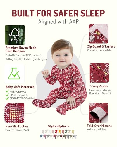 HAPIU Rayon from Bamboo Baby Footed Pajamas 2 Way Premium Zipper Footie for Baby Boy Girls Newborn24 Months 2Pack Christmas Molten Lava 36 Months - Image 3