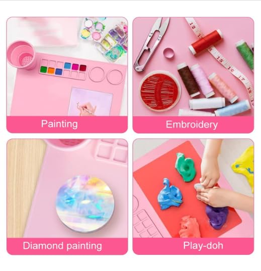 Roxbury Creator Painting Mat Silicone Craft Mat for Painting Play Doh and Clay for Kids Nonstick Silicone Sheet for Resin Jewelry Casting Painting Mat for Kids and Children 43 38cmPink - Image 4