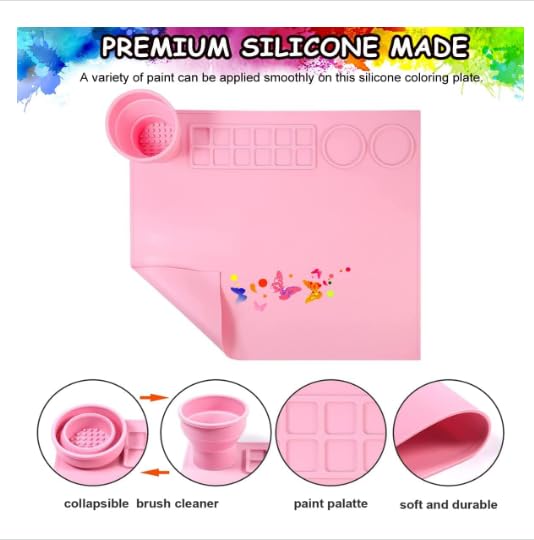 Roxbury Creator Painting Mat Silicone Craft Mat for Painting Play Doh and Clay for Kids Nonstick Silicone Sheet for Resin Jewelry Casting Painting Mat for Kids and Children 43 38cmPink - Image 3