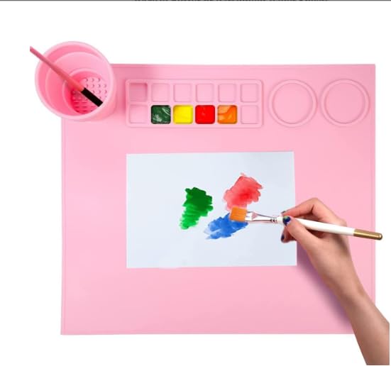 Roxbury Creator Painting Mat Silicone Craft Mat for Painting Play Doh and Clay for Kids Nonstick Silicone Sheet for Resin Jewelry Casting Painting Mat for Kids and Children 43 38cmPink - Image 1