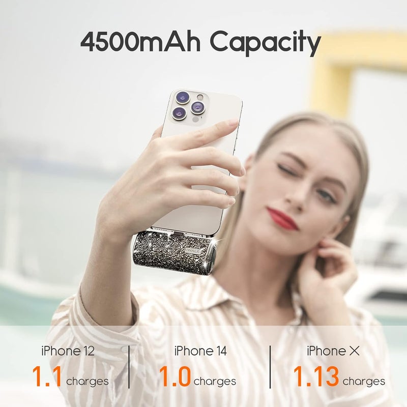 iWalk Small Portable Charger 4500mAh Ultra Compact Cute Shiny Battery *Diamond Design *Built in charging connector Connector Type : Lighting Diamond-Black - Image 2