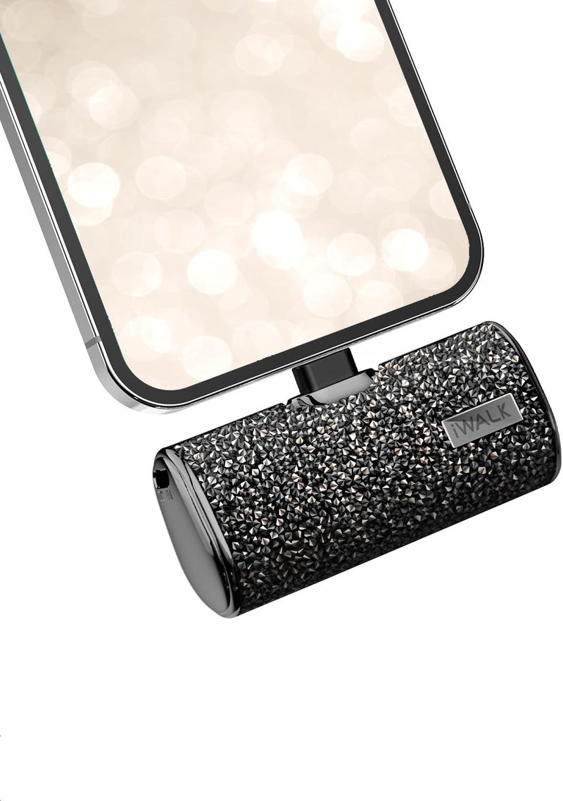 iWalk Small Portable Charger 4500mAh Ultra Compact Cute Shiny Battery *Diamond Design *Built in charging connector Connector Type : Lighting Diamond-Black - Image 1