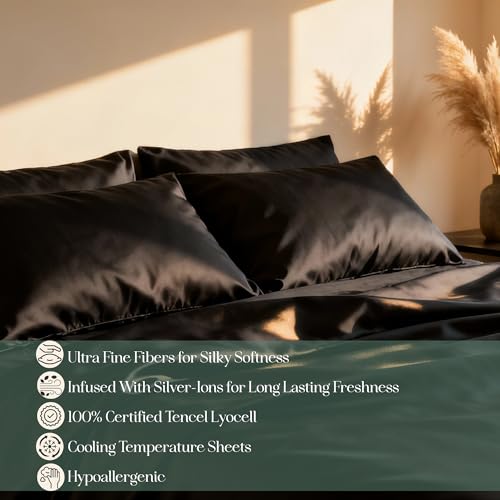 CASILVA Eucalyptus Sheets Infused with Silver for AntiOdor Softer Than Silk Fibers More Cooling Than Cotton Perfect for Hot Sleepers Sensitive Skin 100 Tencel Lyocell Queen Sheet Set - Image 3