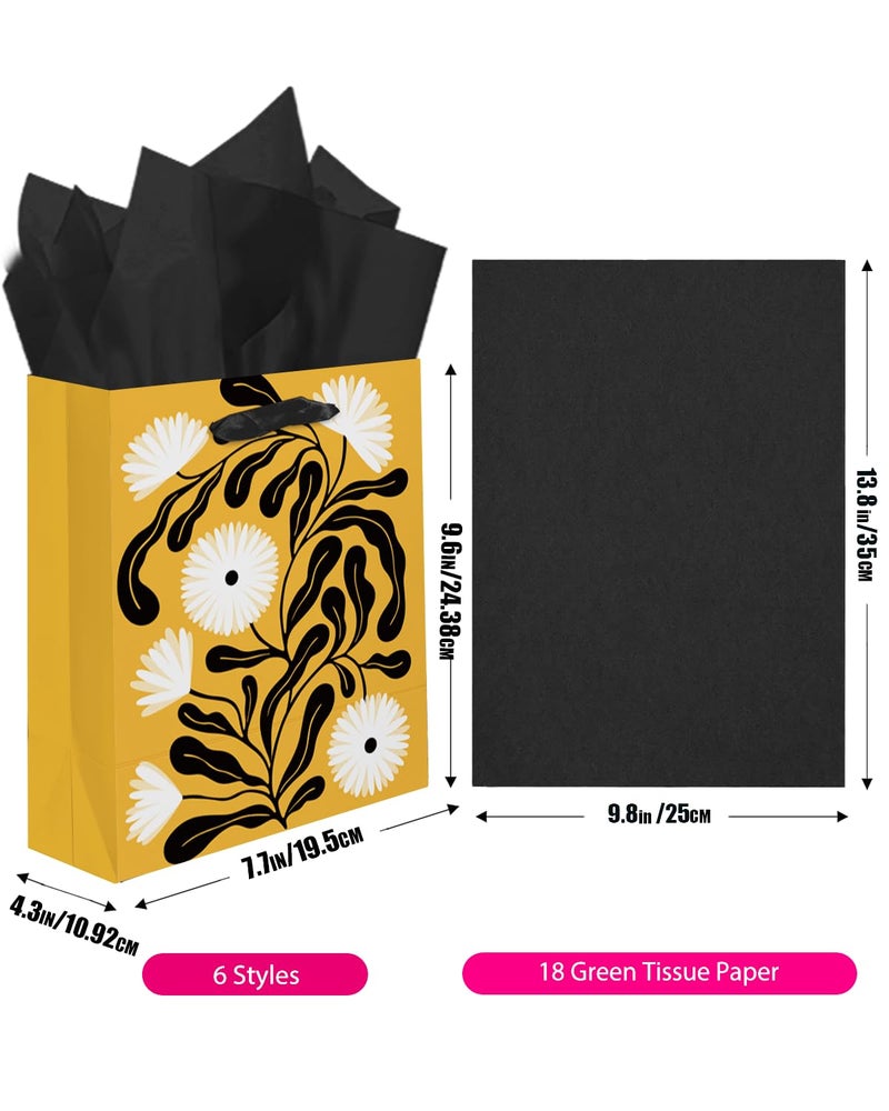 qiqee 7.9"x4.3"x9.6" 6PCS Blooming Flowers Paper Gift Bags with Tissue Paper Handles Medium Sizeï¼ˆ6pcs Bags +12pcs Tissue Paper ï¼‰ - Image 4