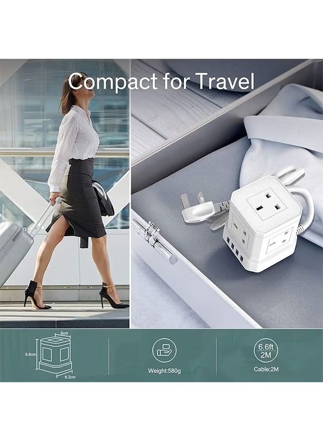 Hihonor Power Extension Cord, Magic Square Socket, 5 Power with 4 USB Charger, Office Supplies Protection Extension Cord, Flame Retardant Multi-plug Tower, Switch Power Strip, for Home and Office 3250W/ 220V /13 A (White) - Image 5