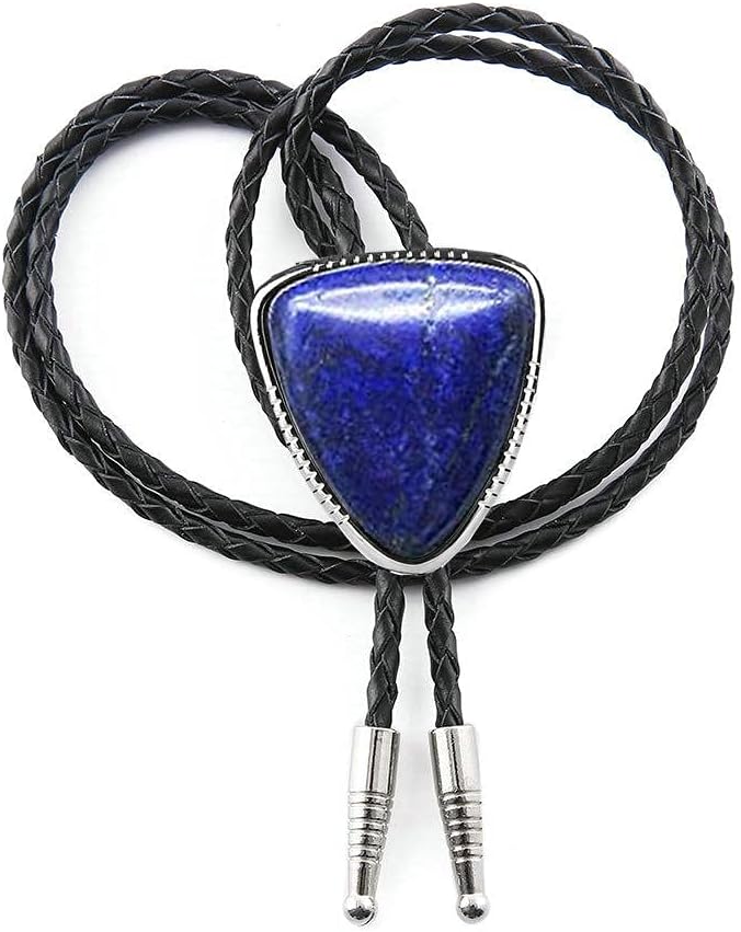 KDG Triangle Nature Agate Shape Bolo Tie Western Cowboy Celtic Black Stone Necktie For Men - Image 2