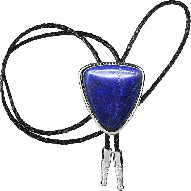 KDG Triangle Nature Agate Shape Bolo Tie Western Cowboy Celtic Black Stone Necktie For Men - Image 1