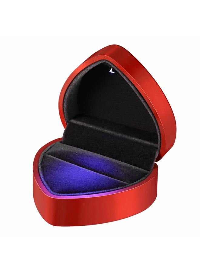 Vosarea LED Ring Box, Proposal Engagement Ring Box, Heart Shape Earrings Jewelry Ring Box Case for Anniversay Valentines Day Wedding (Red) - Image 1
