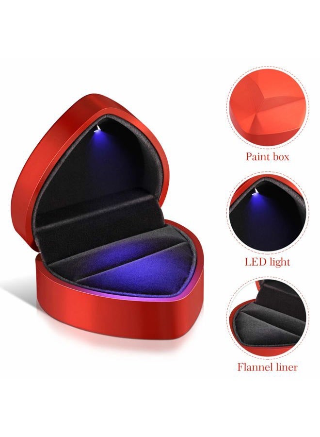 Vosarea LED Ring Box, Proposal Engagement Ring Box, Heart Shape Earrings Jewelry Ring Box Case for Anniversay Valentines Day Wedding (Red) - Image 2