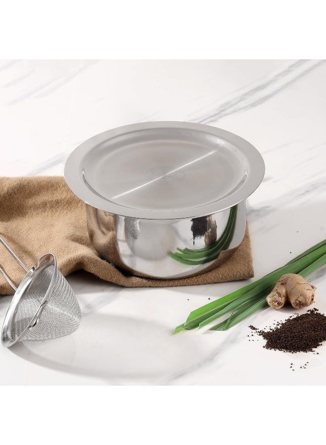 VINOD وعاء فينود بلاتينيوم ثلاثي الفولاذ المقاوم للصدأ مع غطاء - 1 لتر، 14 سم | وعاء غليان للمطبخ | فولاذ متعدد الاستخدامات | قاعدة تعمل بالحث والغاز | ضمان 5 سنوات - Image 2