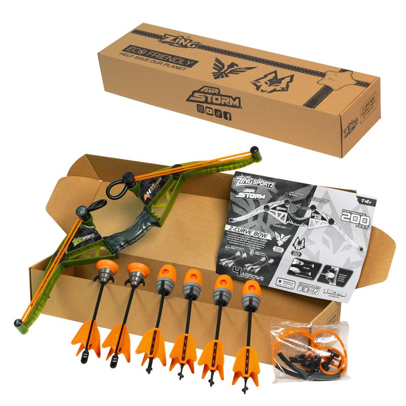Zing Air Hunterz Z-Curve Bow Pack, 1 Green Bow, 4 Orange Zonic Whistle and 2 Orange Suction Cup Arrows and 1 Bungee, Shoots Up to 200 Feet - Image 2