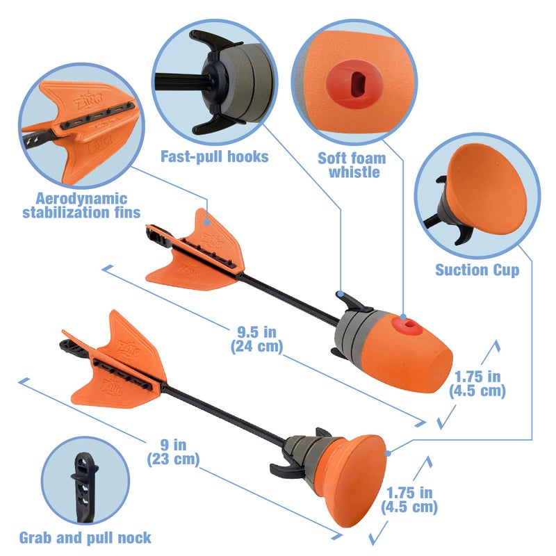 Zing Air Hunterz Z-Curve Bow Pack, 1 Green Bow, 4 Orange Zonic Whistle and 2 Orange Suction Cup Arrows and 1 Bungee, Shoots Up to 200 Feet - Image 4