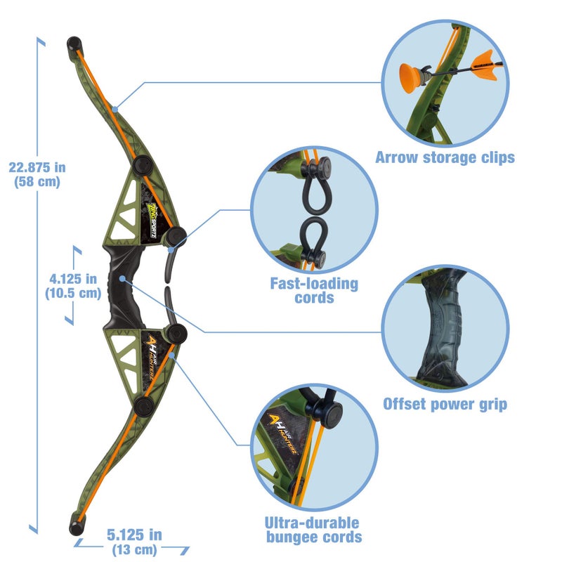 Zing Air Hunterz Z-Curve Bow Pack, 1 Green Bow, 4 Orange Zonic Whistle and 2 Orange Suction Cup Arrows and 1 Bungee, Shoots Up to 200 Feet - Image 3