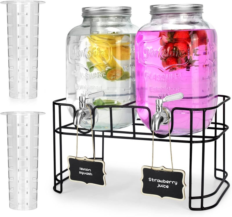 DD&HAPP 1 Gallon Glass Drink Dispensers For Parties 2PACK.Beverage Dispenser,Glass Drink Dispenser With Stand And Stainless Steel Spigot 100% Leakproof.Lemonade Dispenser With Ice Cylinder.Laundry Detergent - Image 1