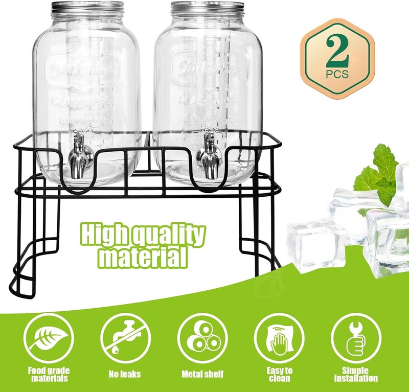 DD&HAPP 1 Gallon Glass Drink Dispensers For Parties 2PACK.Beverage Dispenser,Glass Drink Dispenser With Stand And Stainless Steel Spigot 100% Leakproof.Lemonade Dispenser With Ice Cylinder.Laundry Detergent - Image 3