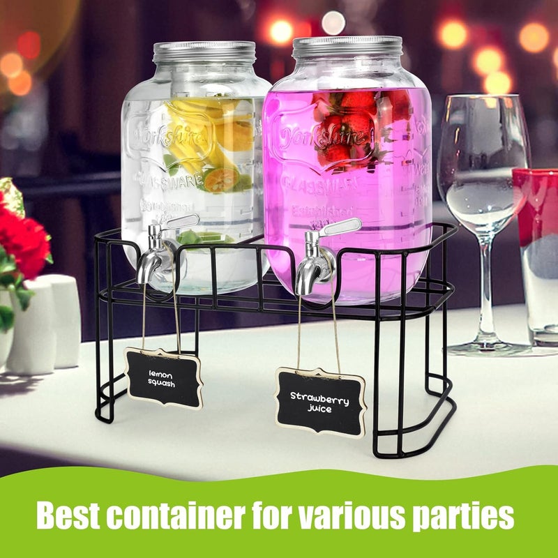 DD&HAPP 1 Gallon Glass Drink Dispensers For Parties 2PACK.Beverage Dispenser,Glass Drink Dispenser With Stand And Stainless Steel Spigot 100% Leakproof.Lemonade Dispenser With Ice Cylinder.Laundry Detergent - Image 2