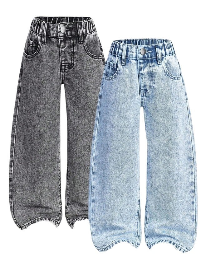 WDIRARA Toddler Girl's 2 Pack Jeans Straight Leg Baggy Denim Pants Grey&Blue 5Y - Image 1
