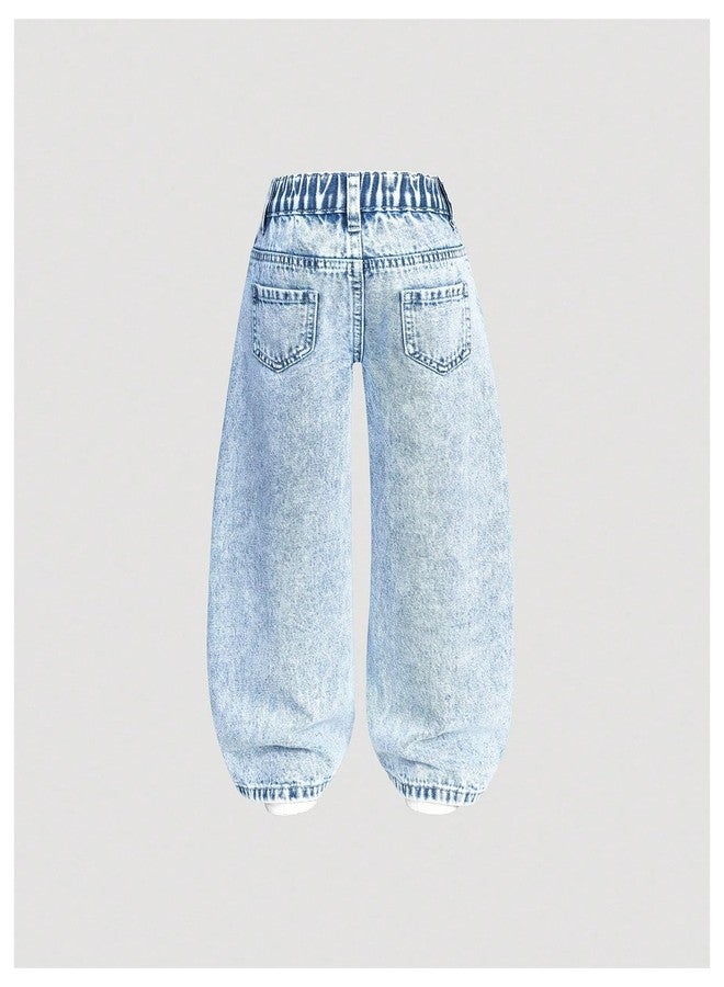 WDIRARA Toddler Girl's 2 Pack Jeans Straight Leg Baggy Denim Pants Grey&Blue 5Y - Image 5