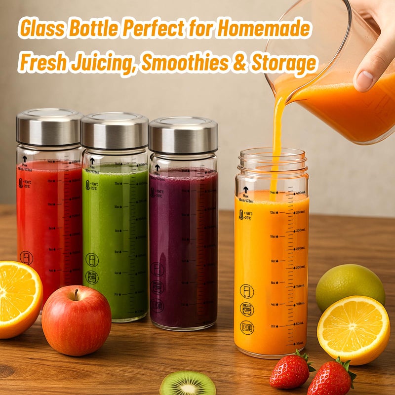 Luxfuel 12 oz Glass Juice Bottles with Lids - 6 Pack Wide Mouth Borosilicate Glass Water Bottles with Stainless Steel Lids for Juicing, Smoothies, Infused Water, Milk, Leakproof & Reusable, BPA-Free - Image 5