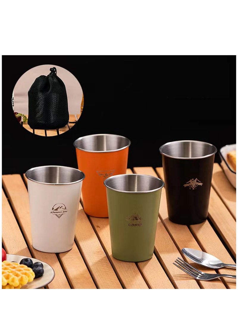 Arabest Camping Cup 350ml (4 Pack) 304Stainless Steel Cup for Outdoor Picnic Hiking Fishing Surfing Party Pint cup Metal Mug Tumbler Camping Gift for Him (4 colors)  - Image 1