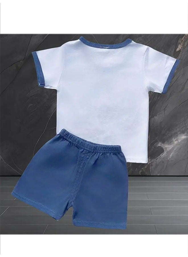 Boys Summer Short sleeve T-shirt two-piece set,Cartoon Engineering Vehicle Excavator Printed Short Sleeve and Shorts,Two Piece set,Boy T-Shirt Set - Image 2