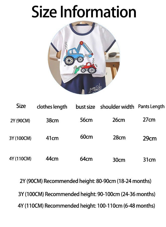 Boys Summer Short sleeve T-shirt two-piece set,Cartoon Engineering Vehicle Excavator Printed Short Sleeve and Shorts,Two Piece set,Boy T-Shirt Set - Image 4