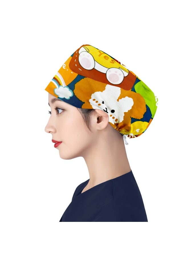 NIBEMINENT Women's Long Hair Nursing Cap Cotton Adjustable Medical Hospital Surgical Cap Unisex Anesthesiologist Nurse Working Scrub Caps