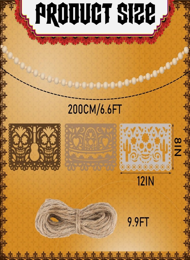 RoundFunny 3 Pack 23 ft Day of the Dead Garland Neutral Wood Bead Felt Dia De Los Muertos Decorations for Altar Day of the Dead Banners for Home Mantel Door Window Indoor Mexican Fiesta Party Supplies - Image 2