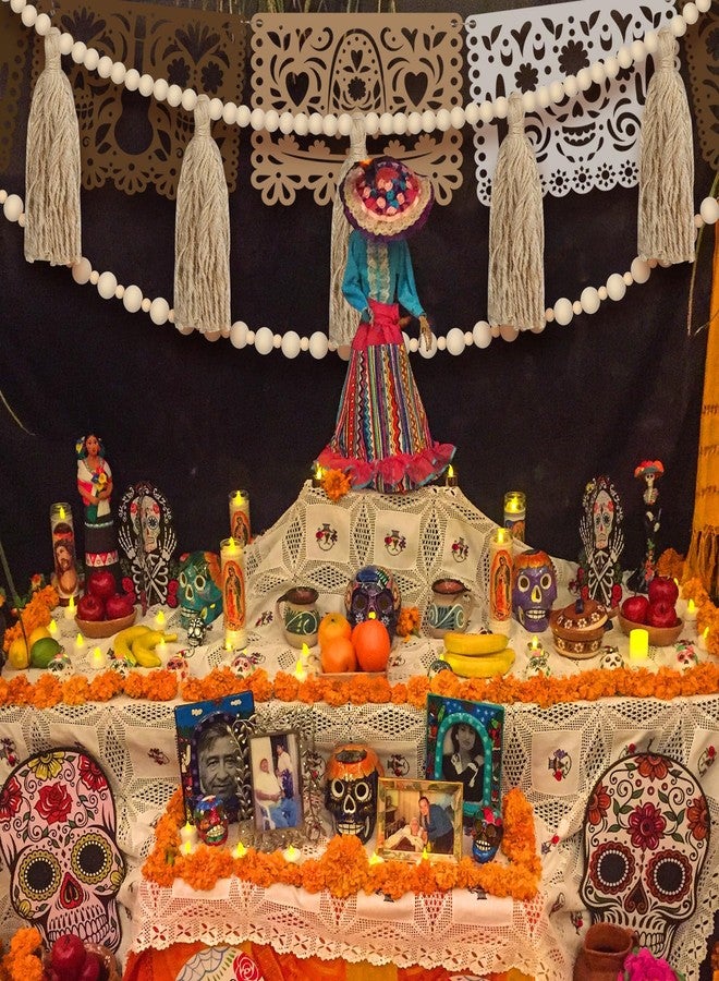 RoundFunny 3 Pack 23 ft Day of the Dead Garland Neutral Wood Bead Felt Dia De Los Muertos Decorations for Altar Day of the Dead Banners for Home Mantel Door Window Indoor Mexican Fiesta Party Supplies - Image 5