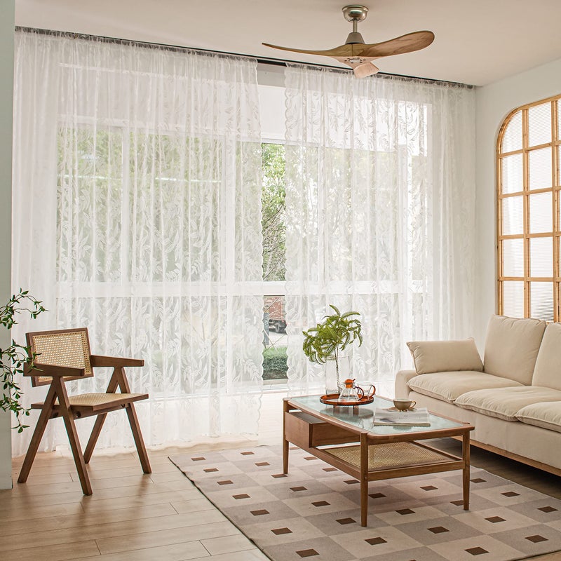 Sutuo Home White Lace Curtains 84 Inches Long, Leaf Embroidery Window Sheer Drapes Pair Knitted, Rod Pocket Vintage Country Window Treatments Set of 2 Panels for Bedroom Living Room, 57" W x 84" L - Image 2