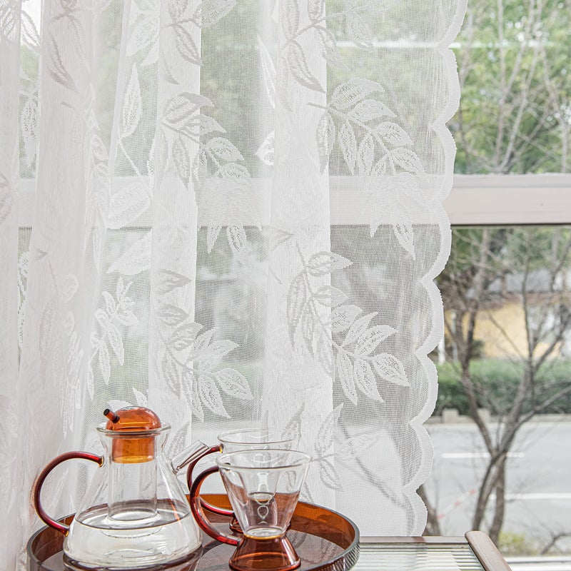 Sutuo Home White Lace Curtains 84 Inches Long, Leaf Embroidery Window Sheer Drapes Pair Knitted, Rod Pocket Vintage Country Window Treatments Set of 2 Panels for Bedroom Living Room, 57" W x 84" L - Image 4
