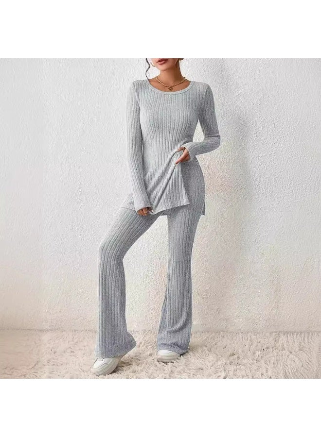 general 2025-2026 Solid-color Casual Stylish and Fit-ting Long-Sleeved Women's Sweater Set (Two Pieces) - Image 1