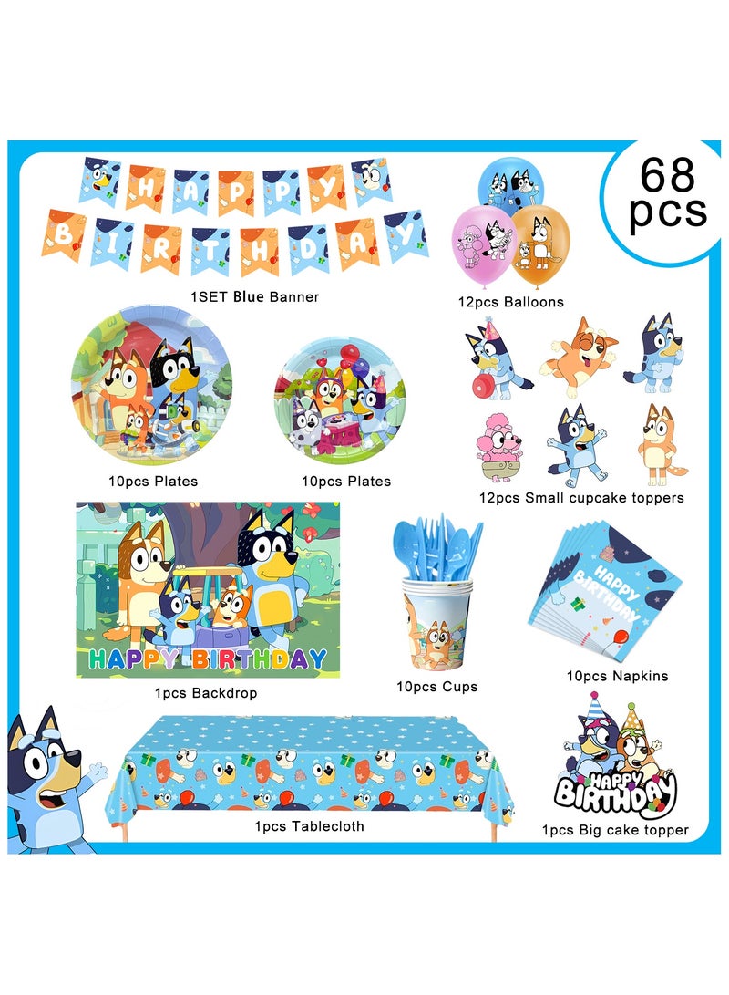 ILovhaprty Bluey Birthday Decorations, 98Pcs Bluey Party Decorations & Bluey Tableware Sets - Bluey Birthday Plates, Napkins and Bluey Balloon Backdrops Cake Decorations and Other Bluey Birthday Party Supplies - Image 2