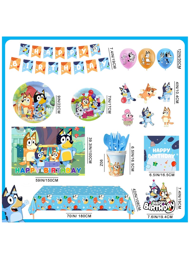 ILovhaprty Bluey Birthday Decorations, 98Pcs Bluey Party Decorations & Bluey Tableware Sets - Bluey Birthday Plates, Napkins and Bluey Balloon Backdrops Cake Decorations and Other Bluey Birthday Party Supplies - Image 3