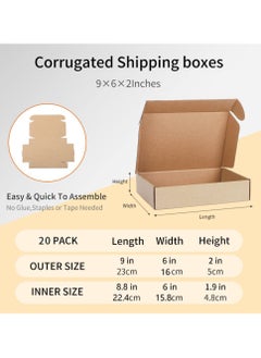 Excefore 9x6x2 Inches Small Shipping Boxes, 20 Pack Corrugated Cardboard Mailing Box Packaging for Small Business, Tab Locking Literature Mailer Boxes Flat Shipping Boxes Empty Gift Packing Boxes Supplies  - Image 4