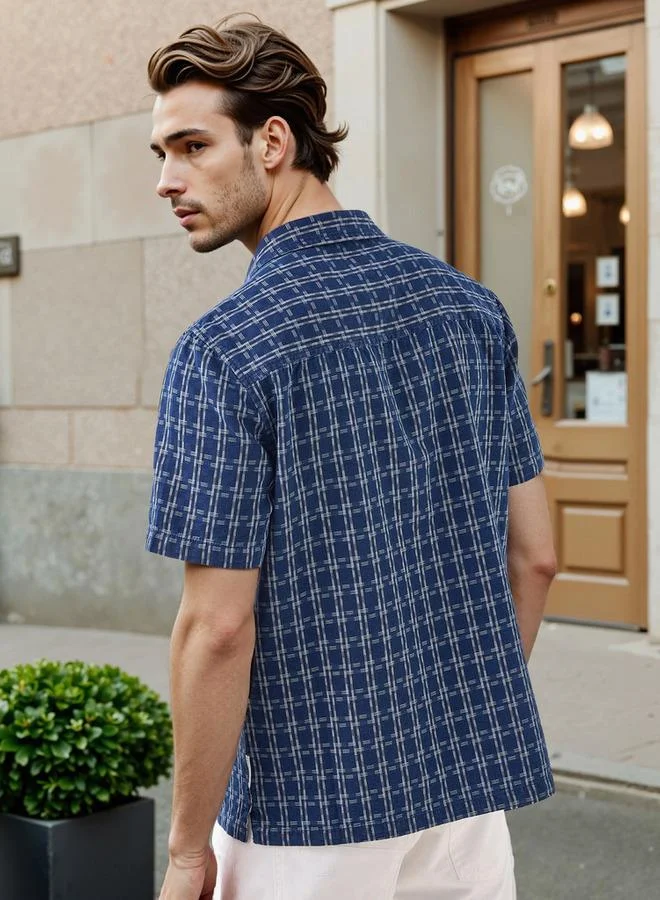 Lee Cooper Lee Cooper Regular Fit Checked Shirt with Camp Collar