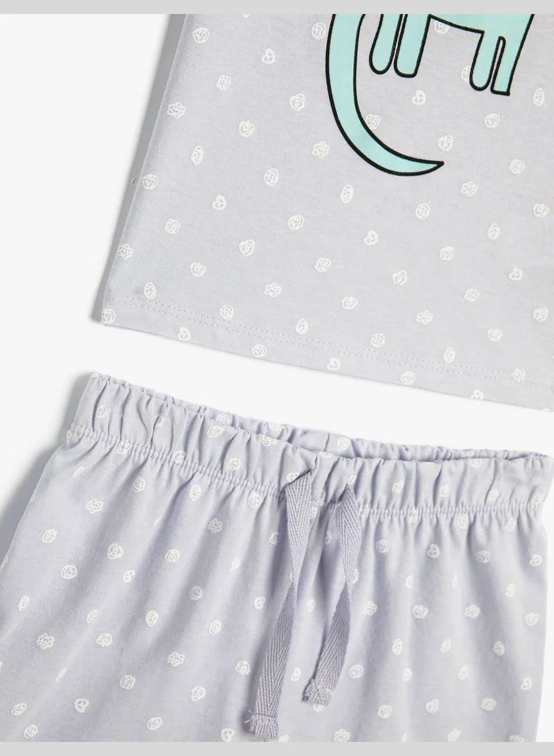 KOTON Short and T-Shirt Set Dinosaur Printed  Cotton