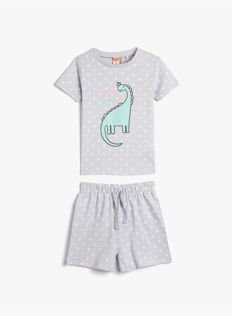 KOTON Short and T-Shirt Set Dinosaur Printed  Cotton