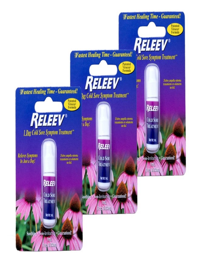 Releev 1 Day Cold Sore Symptom Relief, Soothing Non-Irritating Patented Viracea Formula, 1 ml (Pack of 3 - Image 1