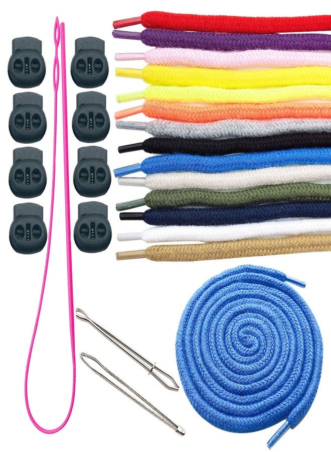 Markeny 28 Pieces Multicolor Replacement Drawstrings Drawcords 8 Pieces cord locks for Pants Sweatpants Hoodies Scrubs Jackets Shorts, with 3 Pieces Drawstring Threader Re-Threader Tool (14 Color) - Image 1