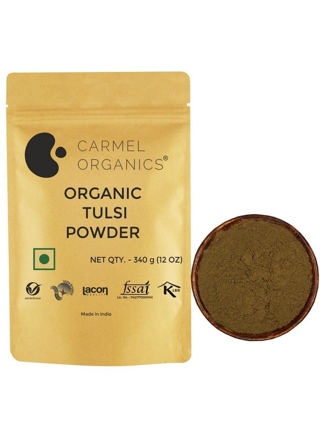 CARMEL ORGANICS CARMEL ORGANICS Tulsi Leaves Powder (340 Grams)| Jaivik Bharat Certified | Holy Basil Powder For Health, Skin & Hair| Non GMO | No Added Preservative | Thulasi Podi/Tulasi Podi/Tulasi Hudi  - Image 1