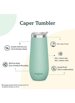 VAHDAM VAHDAM, Caper Stainless Steel Tumbler (270ml) Mint Green | Vacuum Insulated, Double Wall, Sweat-Proof Sipper with Lid for Hot and Cold Drinks | Coffee Mug  - Image 2