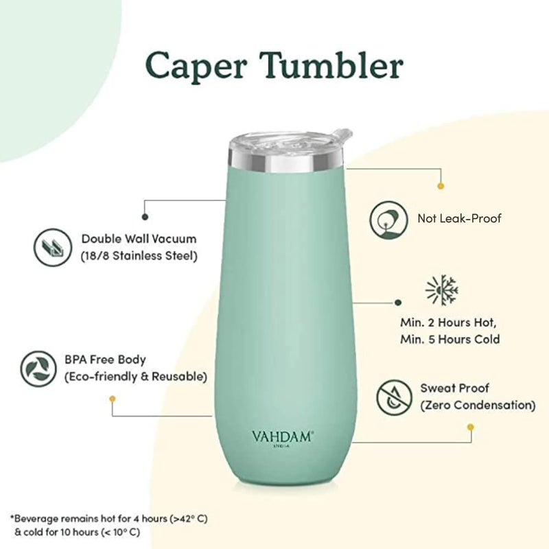 VAHDAM, Caper Stainless Steel Tumbler (270ml) Mint Green | Vacuum Insulated, Double Wall, Sweat-Proof Sipper with Lid for Hot and Cold Drinks | Coffee Mug - Image 2