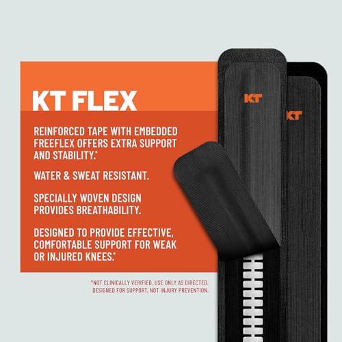 KT Tape, KT Flex Reinforced Adhesive Strips – 8 Pack, 10 in. Precut Strips in Black – Effective Support for Weak or Injured Knees, 2-Strip Application, Breathable, and Comfortable for Up to 3 Days - Image 5