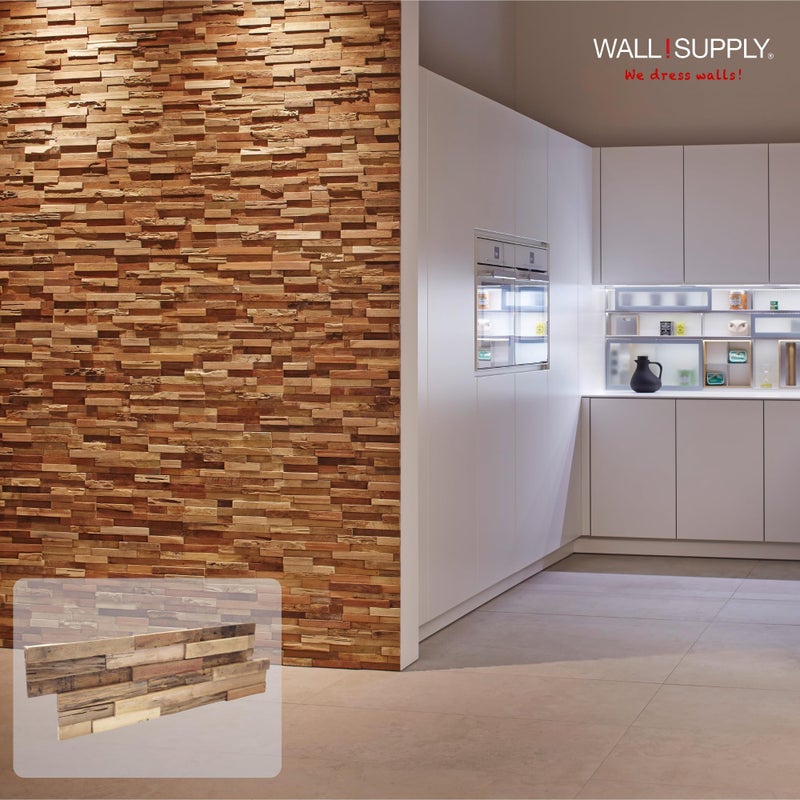 Wall!Supply 3D Wall Panels â€“ Reclaimed Rustic Asian Teak Wood â€“ Home Decor Wallpaper Alternative for Living Room, Bedroom & Office â€“ Easy DIY Installation â€“ 10 Pack, Covers 9.6 Sq Ft - Image 2
