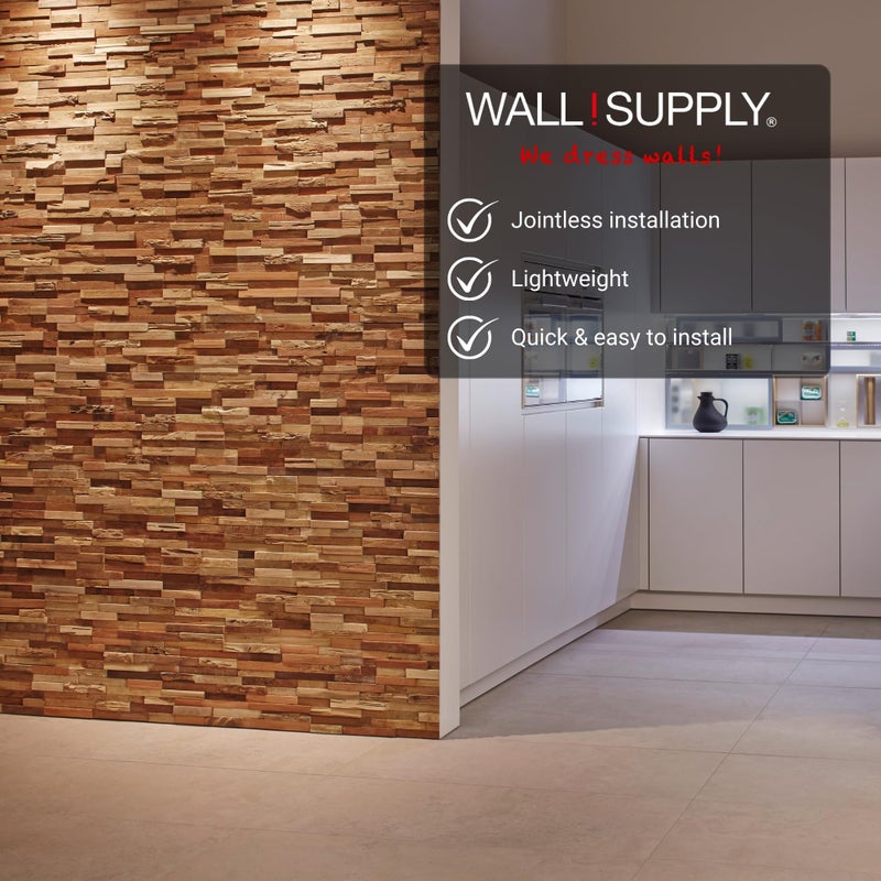Wall!Supply 3D Wall Panels â€“ Reclaimed Rustic Asian Teak Wood â€“ Home Decor Wallpaper Alternative for Living Room, Bedroom & Office â€“ Easy DIY Installation â€“ 10 Pack, Covers 9.6 Sq Ft - Image 3