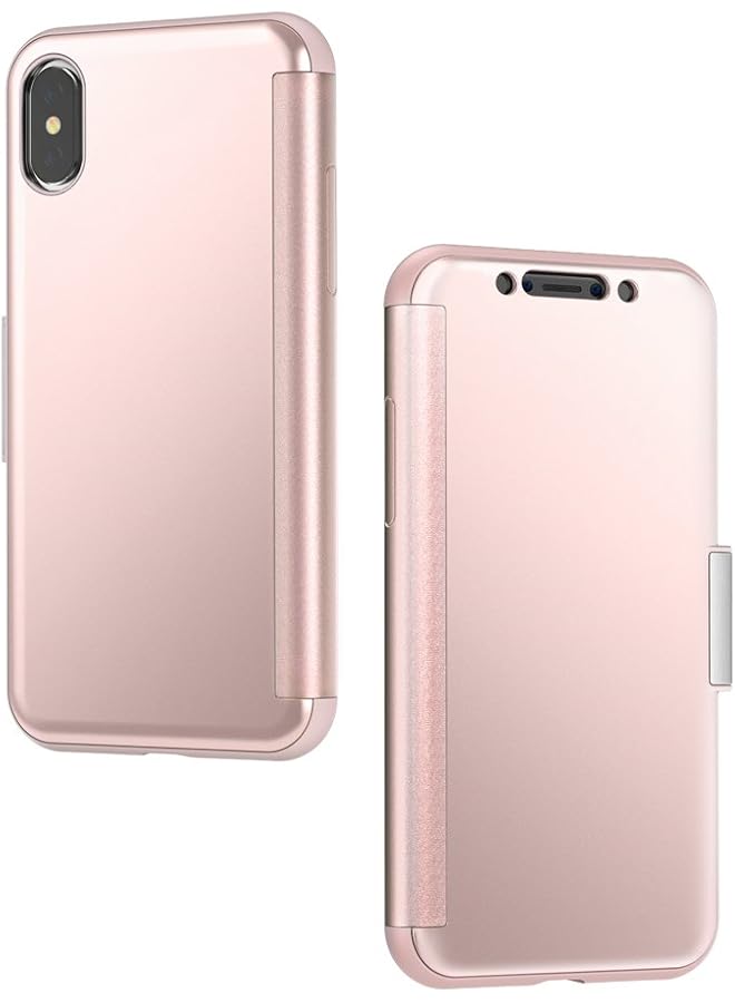 إيروريكس جراب محفظة Stealthcover لهاتف Iphone X مقاوم للصدمات والسقوط ومضاد للخدش ومتوافق مع الشحن اللاسلكي، غطاء محمول بلون الشمبانيا الوردي - Image 1