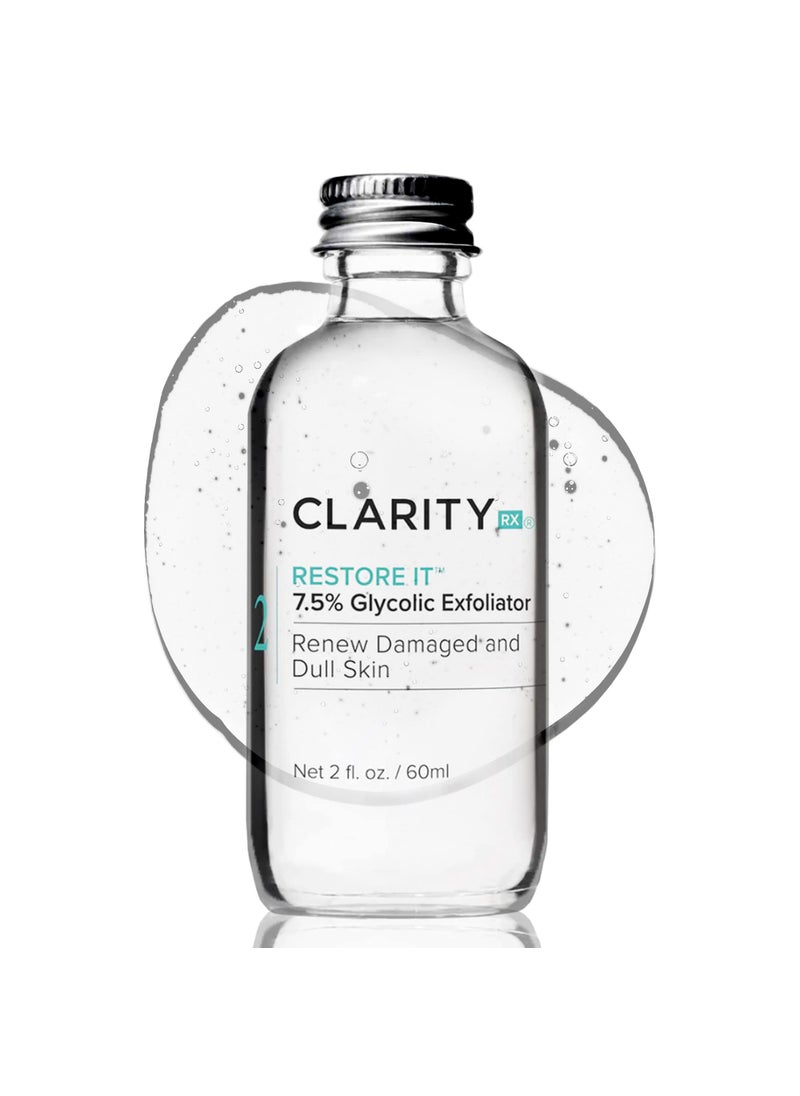 ClarityRx - ClarityRx Restore It 7.5% Glycolic Acid Face Serum, Plant Based Exfoliating Treatment, Paraben Free, Natural Skin Care (2 fl oz) - Image 1
