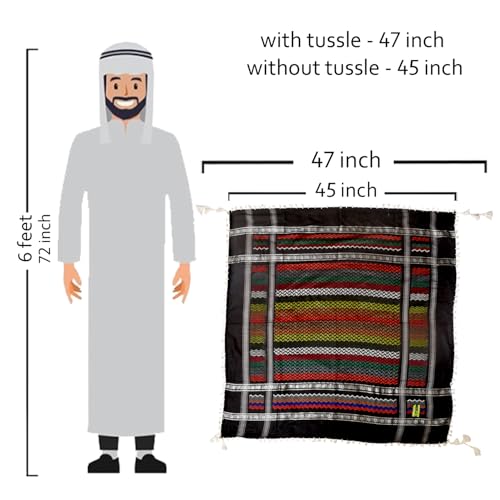 Dulhan AL Makkah Rumaal Desert Scarf For Men/Rumal/Neckerchief/keffiyeh For Neck with Tassels (Multicolored) - Image 2