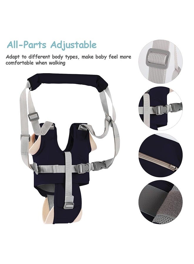 Arabest Baby Walking Harness Handheld Baby Walker Assistant Belt Adjustable Toddler Infant Safety Harnesses Standing Up Walking Learning Helper with Detachable Crotch for 9-24 Month Old (Dark Blue) - Image 3